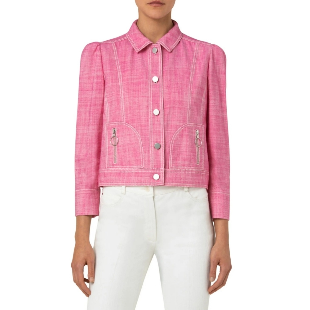 Akris Punto | Yard Dyed Denim Stretch Cotton Jacket in Hot Pink Size 14